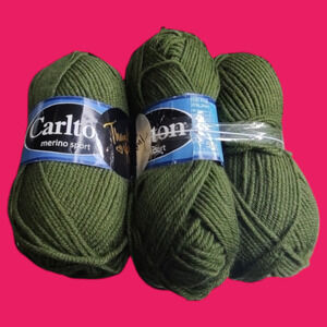 Lot C 3 Skeins Carlton Merino Sport Yarn Color #8 Olive Green Acrylic/Wool Blend